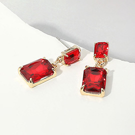 Rectangular Glass Stone Cluster Dangle Evening Earrings