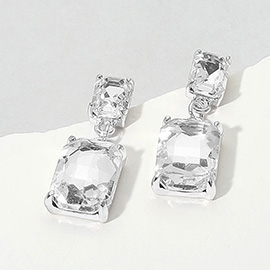 Rectangular Stone Cluster Dangle Evening Earrings