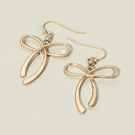 Worn Metal Bow Dangle Earrings