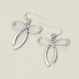 Worn Metal Bow Dangle Earrings
