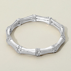 Stone Paved Pointed Metal Bamboo Stretch Bracelet