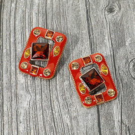 Bold Stone Embellished Enamel Frame Earrings