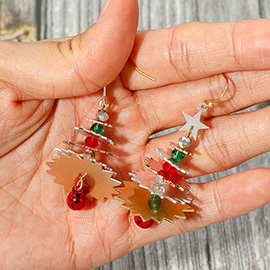 Metal Faceted Beads Festive Christmas Tree Dangle Earrings