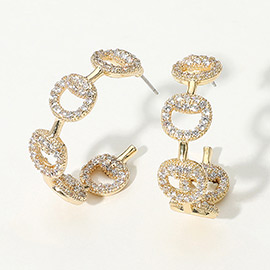 14K Gold Plated CZ Stone Paved Link Hoop Earrings