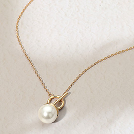 Gold Plated Pearl Toggle Pendant Necklace