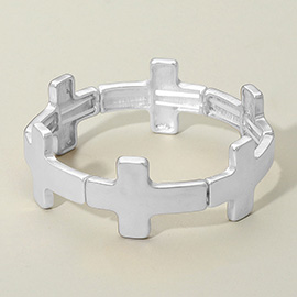 Worn Metal Cross Stretch Bracelet