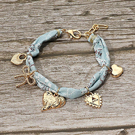 Boho Heart Bow Charm Station Fabric Bracelet