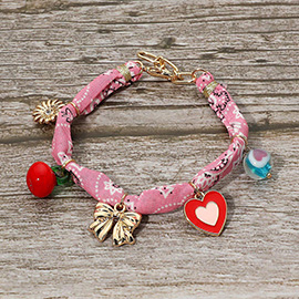 Boho Playful Heart Bow Charm Station Fabric Bracelet