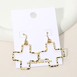 18K Gold Over Brass Textured Open Cross Dangle Earrings