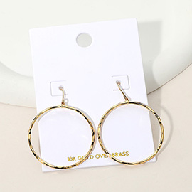 18K Gold Over Brass Textured Hoop Dangle Earrings