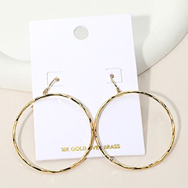 18K Gold Over Brass Textured Hoop Dangle Earrings