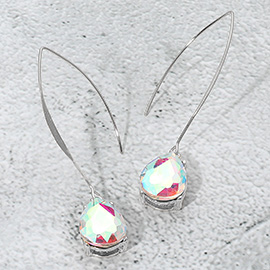Teardrop Stone Cluster Long Drop Earrings