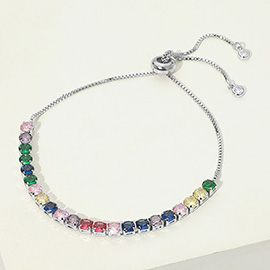 Stainless Steel Round CZ Stone Tennis Chain Pull Tie Adjustable Bracelet