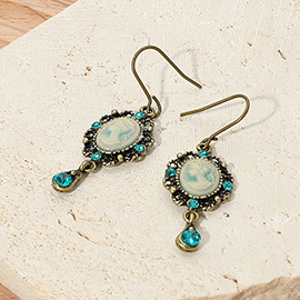 Crystal Pointed Oval Cameo Dangle Earrings