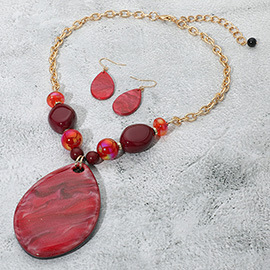Bold Sparkled Celluloid Acetate Teardrop Pendant Accent Pebble Beaded Statement Necklace