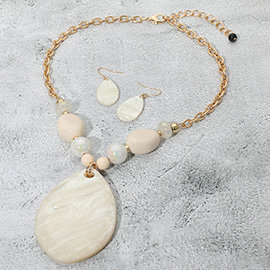 Bold Sparkled Celluloid Acetate Teardrop Pendant Accent Pebble Beaded Statement Necklace