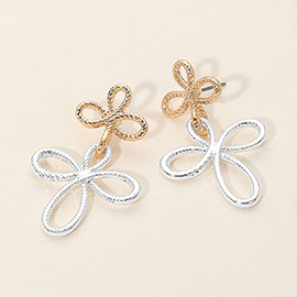 Textured Metal Floral Link Drop Earrings