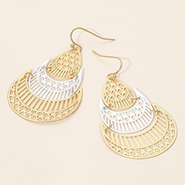 Metal Filigree Layered Teardrop Dangle Earrings