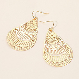 Metal Filigree Layered Teardrop Dangle Earrings
