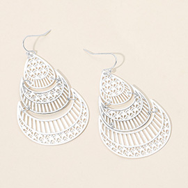 Metal Filigree Layered Teardrop Dangle Earrings