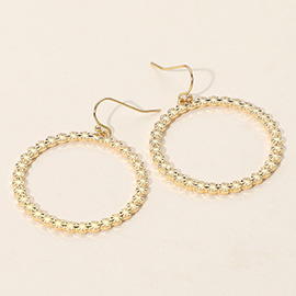 Textured Metal Ball Beaded Circle Dangle Earrings
