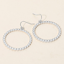 Textured Metal Ball Beaded Circle Dangle Earrings
