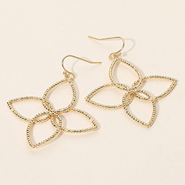 Textured Metal Open Flower Petal Dangle Earrings
