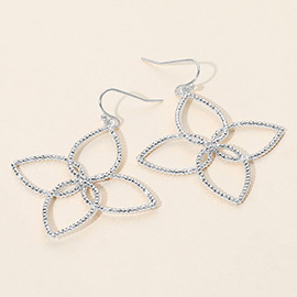 Textured Metal Open Flower Petal Dangle Earrings