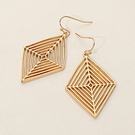 Layered Metal Geometric Wire Diamond Dangle Earrings