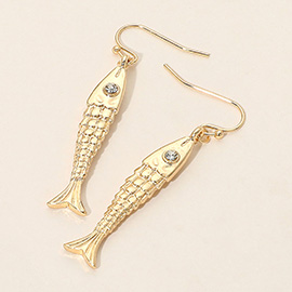 Stone Accent Fish Dangle Earrings