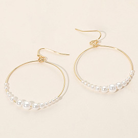 Pearl Beaded Open Circle Dangle Earrings