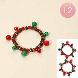 12PCS - Jingle Bell Charm Faceted Beaded Stretch Bracelets