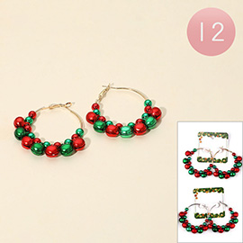 12Pairs - Christmas Festive Beaded Hoop Earrings