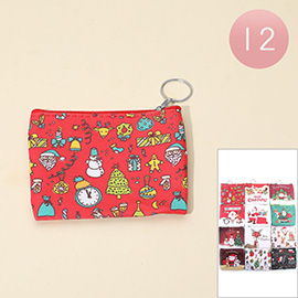 12PCS - Christmas Themed Mini Keychain Pouch Bags