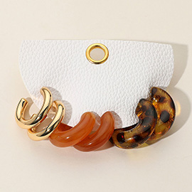 3Pairs - Metal Resin Hoop Earring Set