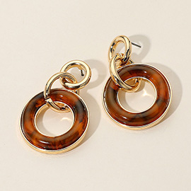 Resin Circle Link Drop Earrings