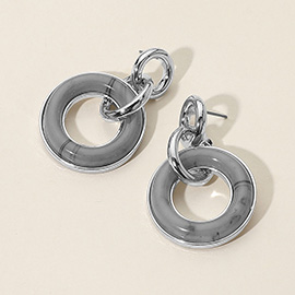 Resin Circle Link Drop Earrings
