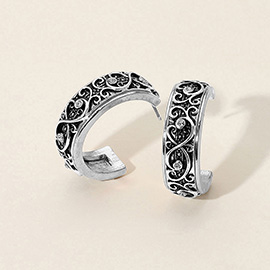 Stone Accented Antique Metal Filigree Hoop Earrings