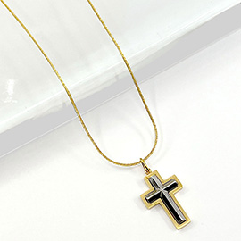 Stainless Steel Two Tone Cross Pendant Necklace