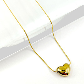 Stainless Steel Puffy Heart Pendant Necklace