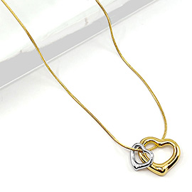 Stainless Steel Two Tone Double Open Heart Pendant Necklace