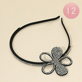 12PCS - Bling Studded Flower Accent Headbands