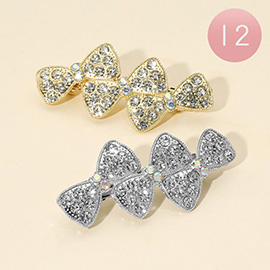 12PCS - Rhinestone Triple Bow Barrettes