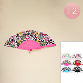 12PCS - Bold Vibrant Floral Pattern Printed Folding Fans