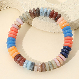 Marbled Flat Disc Beaded Stretch Bracelet