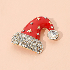 Rhinestone Embellished Santa Hat Pin Brooch