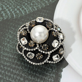 Rhinestone Embellished Pearl Accent Flower Pin Brooch / Hair Clip