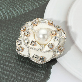 Rhinestone Embellished Pearl Accent Flower Pin Brooch / Hair Clip