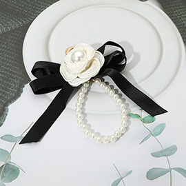 Pearl Accent Floral Bow Keychain / Bag Charm
