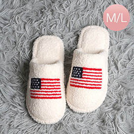American USA Flag Embroidered Soft Home Indoor Floor Slippers